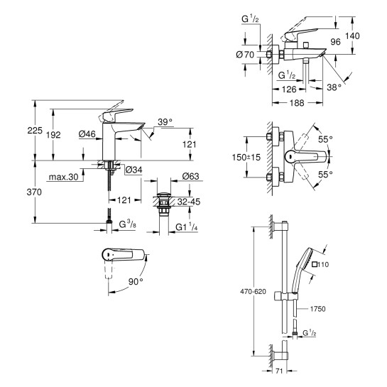 Додаткове фото - Набір змішувачів 3 в 1 для ванної кімнати Grohe QuickFix Start M-Size UA202301ME
