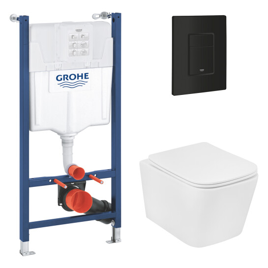 Головне фото - Комплект 4 в 1: Інсталяція Grohe Solido 2 в 1 38971000 + Панель змиву для унітаза Grohe Even 389662430 + Унітаз підвісний безобідковий Kroner Eifel WHI483429 TORNADO з сидінням Slim Duroplast / Soft-close / Quick relase KE483429WHIT(38971966243KE48T)