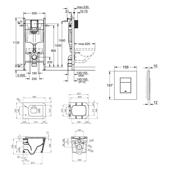 Додаткове фото - Комплект 4 в 1: Інсталяція Grohe Solido 2 в 1 38971000 + Панель змиву для унітаза Grohe Even 389662430 + Унітаз підвісний безобідковий Kroner Eifel WHI483429 TORNADO з сидінням Slim Duroplast / Soft-close / Quick relase KE483429WHIT(38971966243KE48T)
