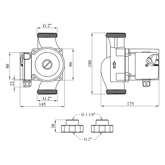 Додаткове фото - Насос циркуляційний Forwater GPD 32/8-180 з гайками (Grundfos)