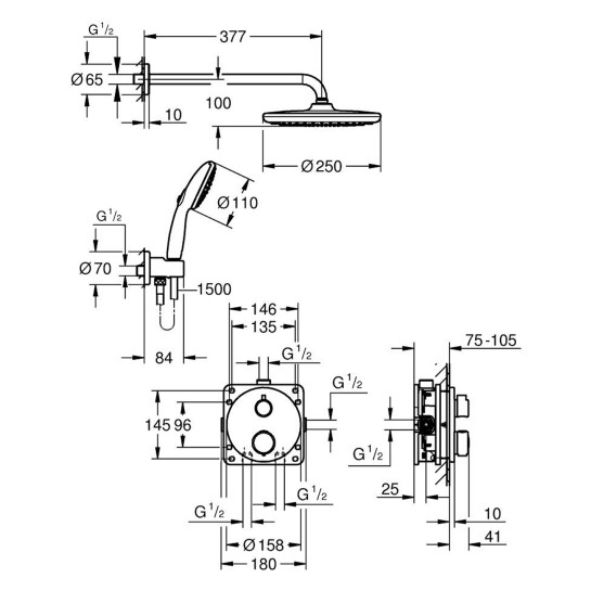Додаткове фото - Душова система термостатична Grohe QuickFix Precision з Vitalio Start 250 348832430