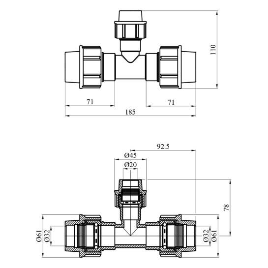 Додаткове фото - Трійник редукційний ПЕ SantehPlast 32х20х32 мм