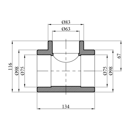 Додаткове фото - Трійник перехідний PPR GrandiTherm 75х63х75 мм