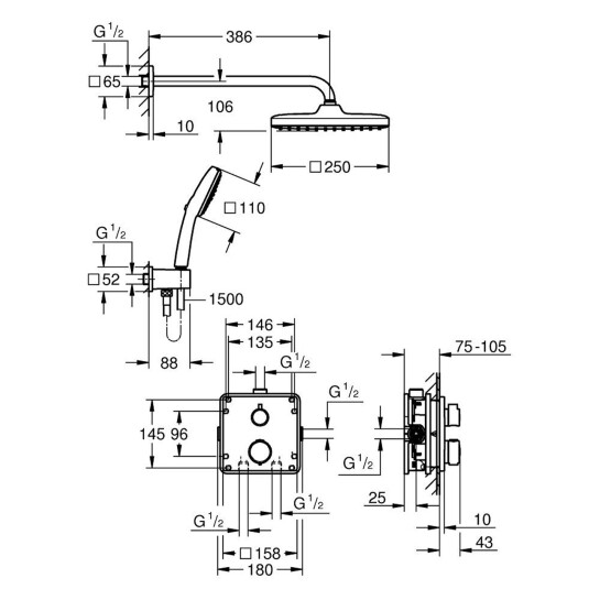 Додаткове фото - Душова система термостатична Grohe QuickFix Precision з Vitalio Comfort 250 348822430