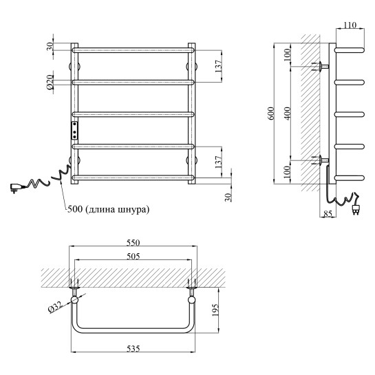 Додаткове фото - Сушарка для рушників електрична Kroner KRP Stil EL600x500-5