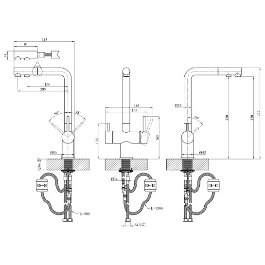 Додаткове фото - Змішувач для кухні з підключенням до фільтру Kroner KRP Edelstahl Klassisch - PVD03811