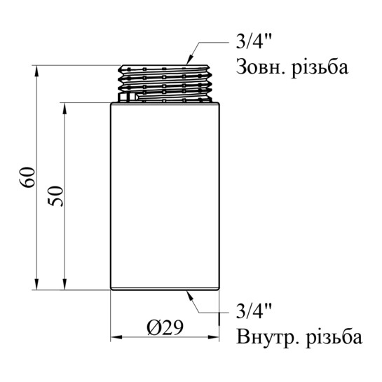 Додаткове фото - Подовжувач Karro 3/4" РЗ, L=50 мм хромований KR-3209