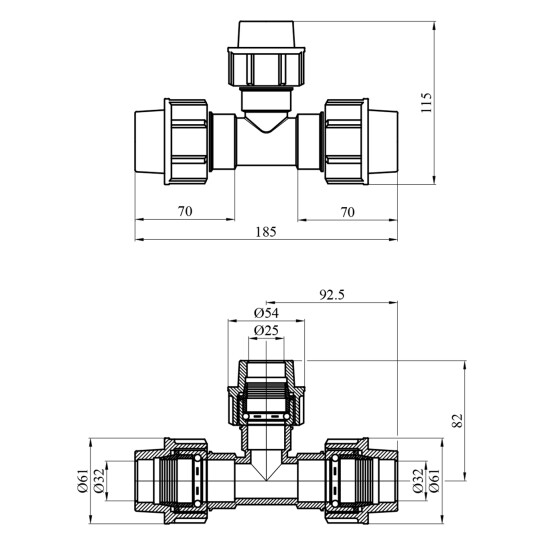Додаткове фото - Трійник редукційний ПЕ SantehPlast 32х25х32 мм