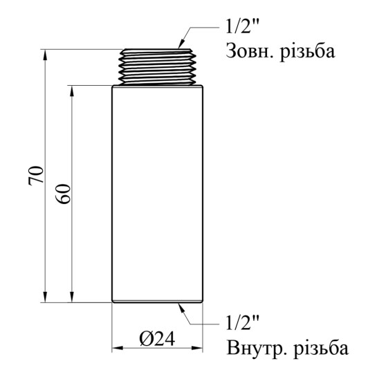 Додаткове фото - Подовжувач Karro SM 1/2" ВЗ, L=60 мм нікельований