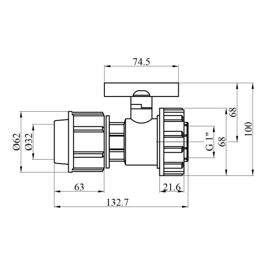 Додаткове фото - Кран ПЕ STR 32х1" РВ