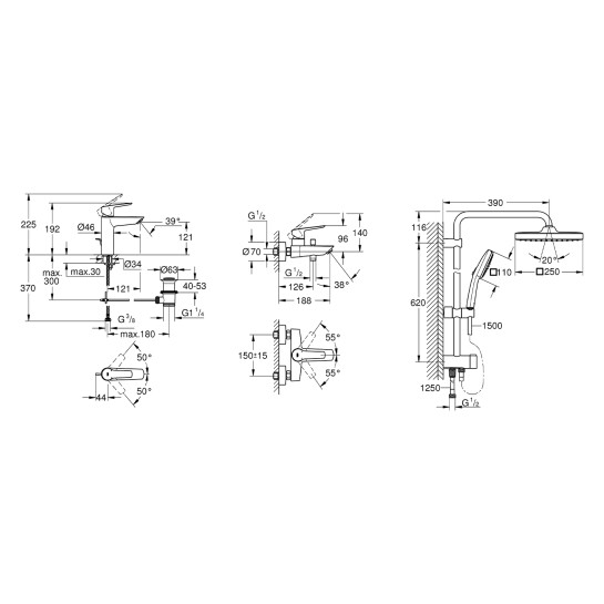 Додаткове фото - Набір змішувачів 3 в 1 для ванної кімнати Grohe QuickFix Start M-Size UA202305RM