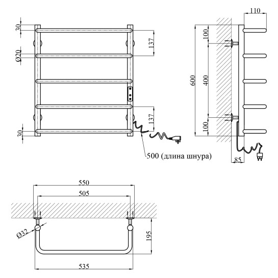 Додаткове фото - Сушарка для рушників електрична Kroner KRP Stil ER600x500-5