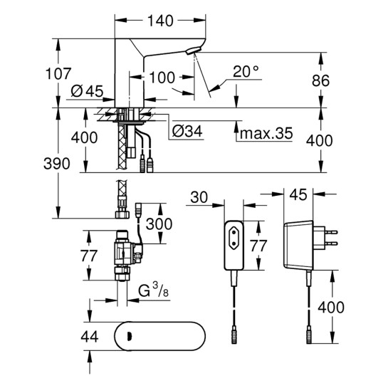 Додаткове фото - Змішувач безконтактний для раковини Grohe Euroeco Cosmopolitain E 36269000