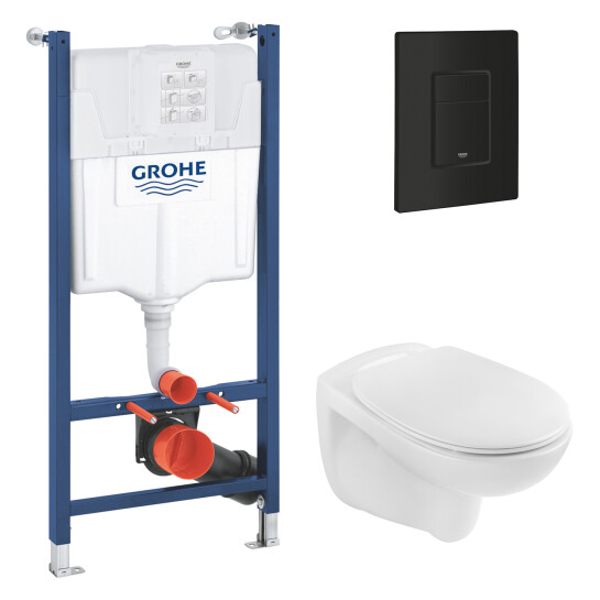 Головне фото - Комплект 4 в 1: Інсталяція Grohe QuickFix Solido 2 в 1 38971000 + Панель змиву для унітаза Grohe QuickFix Even 389662430 + Унітаз безободковий Kroner Oker WHI533536 RIMLESS з сидінням Slim Duroplast /Soft-close /Quick relase KO533536WHIR (38971966243KO53R