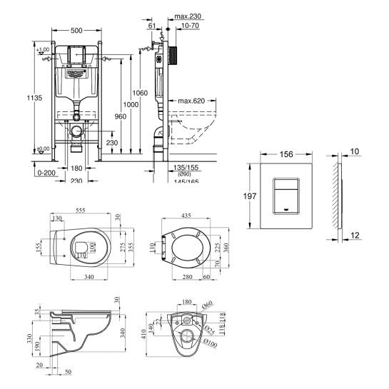 Додаткове фото - Комплект 4 в 1: Інсталяція Grohe QuickFix Solido 2 в 1 38971000 + Панель змиву для унітаза Grohe QuickFix Even 389662430 + Унітаз безободковий Kroner Oker WHI533536 RIMLESS з сидінням Slim Duroplast /Soft-close /Quick relase KO533536WHIR (38971966243KO53R