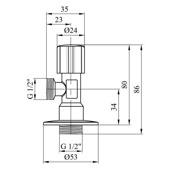 Додаткове фото - Кран приладовий для підключення Karro 1/2"х1/2" ЗЗ хромований KR-3019