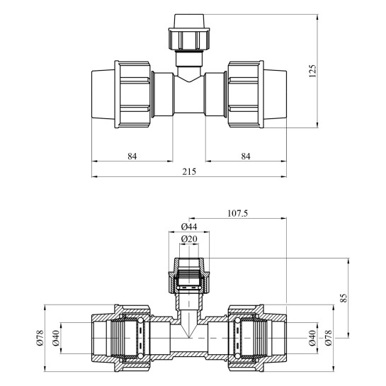Додаткове фото - Трійник редукційний ПЕ SantehPlast 40х20х40 мм