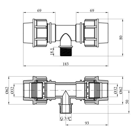 Додаткове фото - Трійник ПЕ STR 32х3/4"х32 РЗ