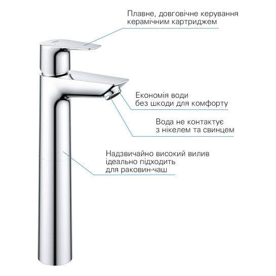 Додаткове фото - Змішувач для раковини Grohe QuickFix StartEdge XL-Size 23777001 з донним клапаном
