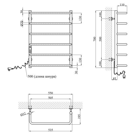 Додаткове фото - Сушарка для рушників електрична Kroner KRP Stil EL700x500-6