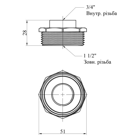 Додаткове фото - Футорка STA 3/4"х1 1/2" ВЗ латунна