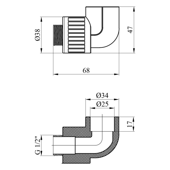Додаткове фото - Коліно PPR GrandiTherm 25х1/2" РЗ