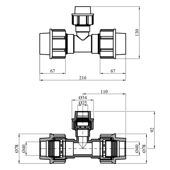 Додаткове фото - Трійник редукційний ПЕ SantehPlast 40х25х40 мм