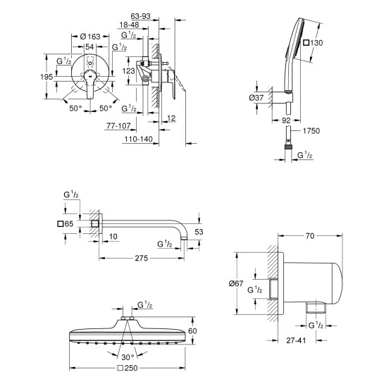 Додаткове фото - Душова система прихованого монтажу Grohe QuickFix Start UA25183007