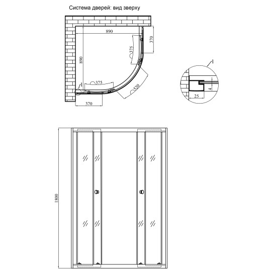 Додаткове фото - Душова кабіна Agua Cascad - S.D.90x90 см (без піддона)