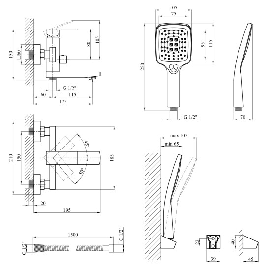 Додаткове фото - Змішувач для ванни Kroner KRP Edelstahl Kubus - PVD060