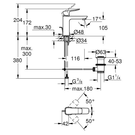 Додаткове фото - Змішувач для раковини Grohe QuickFix Dice M-Size 1018320000 з донним клапаном