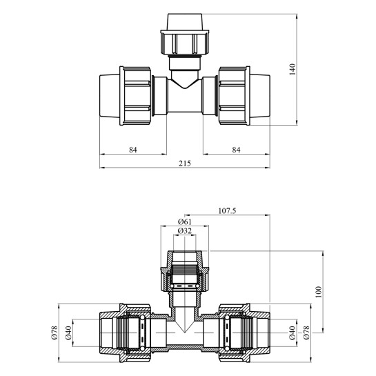 Додаткове фото - Трійник редукційний ПЕ SantehPlast 40х32х40 мм