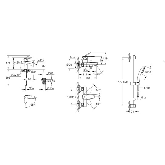 Додаткове фото - Набір змішувачів 3 в 1 для ванної кімнати Grohe QuickFix StartEdge S-Size UA202501SE