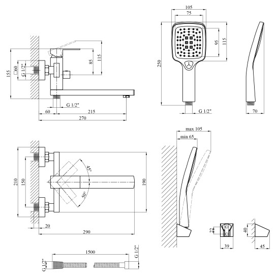 Додаткове фото - Змішувач для ванни Kroner KRP Edelstahl Kubus - PVD070