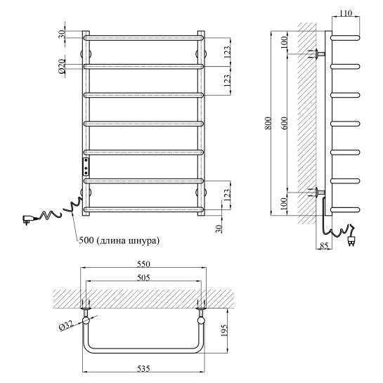 Додаткове фото - Сушарка для рушників електрична Kroner KRP Stil EL800x500-7