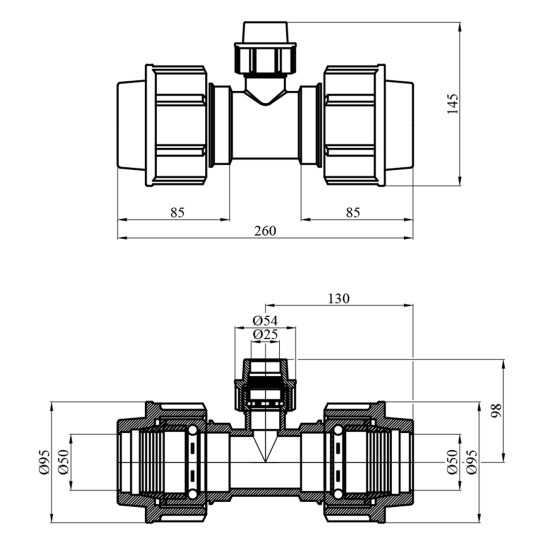 Додаткове фото - Трійник редукційний ПЕ SantehPlast 50х25х50 мм