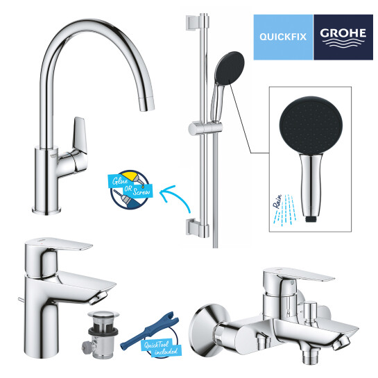 Додаткове фото - Комплект змішувачів для ванної кімнати і кухні Grohe QuickFix Start Edge UA202501SK