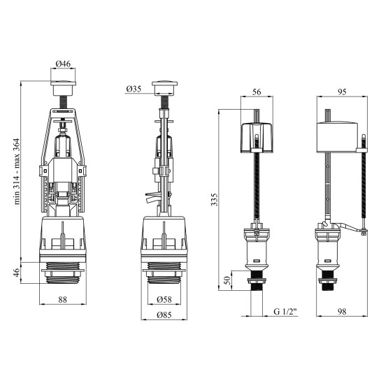 Додаткове фото - Комплект для бачка унітаза Agua KIT41 з нижнім підведенням 1/2"
