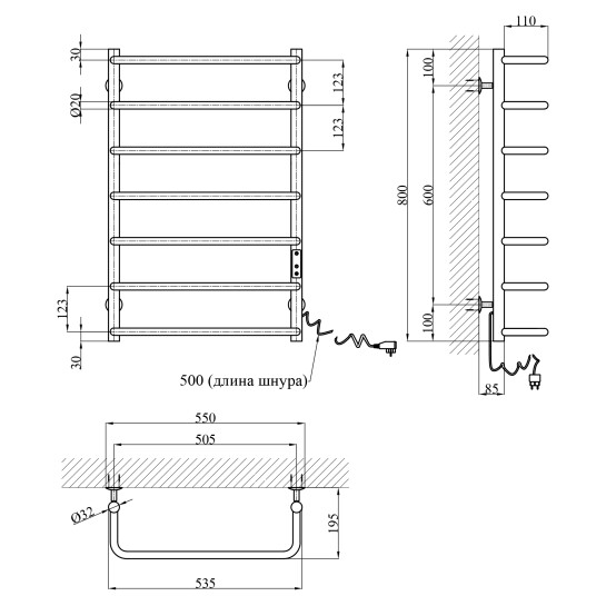 Додаткове фото - Сушарка для рушників електрична Kroner KRP Stil ER800x500-7