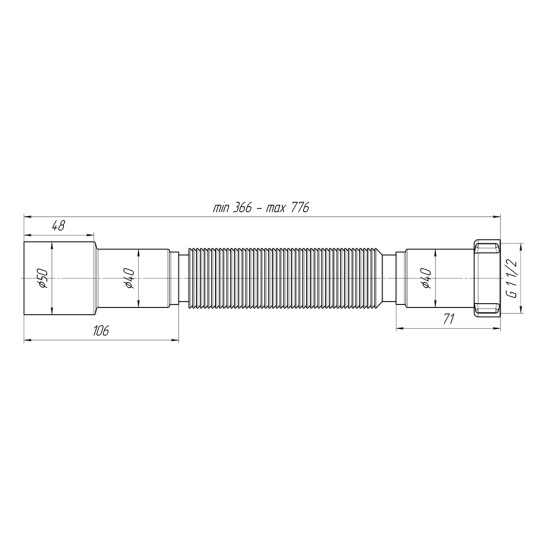 Додаткове фото - Гофра ANIplast 1 1/2"х40/50 мм 410-800 мм K106