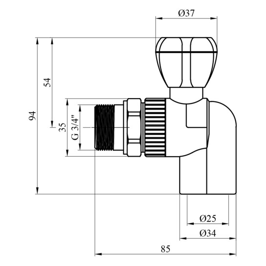 Додаткове фото - Кран радіаторний кутовий PPR GrandiTherm 25х3/4"