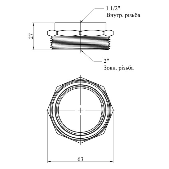 Додаткове фото - Футорка STA 1 1/2"х2" ВЗ латунна New