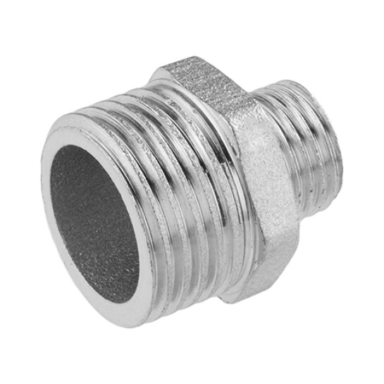 Ніпелі латунні Ніпель перехідний посилений LexLine 1/2"х1/4" ЗЗ нікельований НК0541-Вн