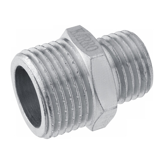 Ніпелі латунні Ніпель перехідний Karro 1 1/2"х1" ЗЗ нікельований KR-3114