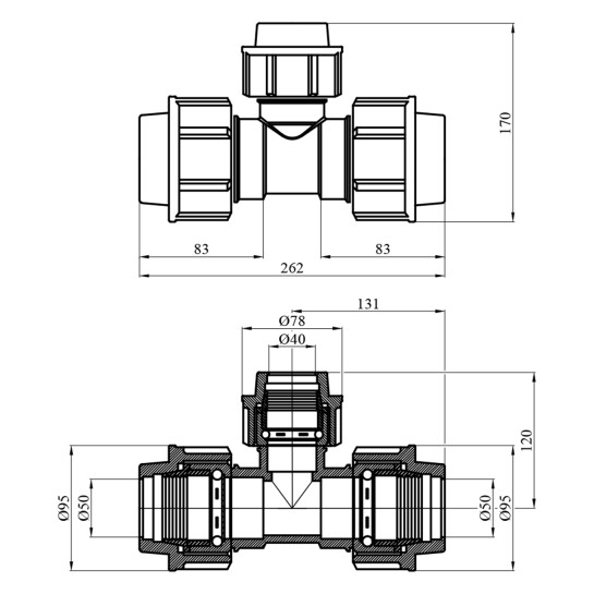 Додаткове фото - Трійник редукційний ПЕ SantehPlast 50х40х50 мм