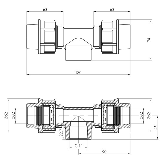 Додаткове фото - Трійник ПЕ STR 32х1"х32 РВ