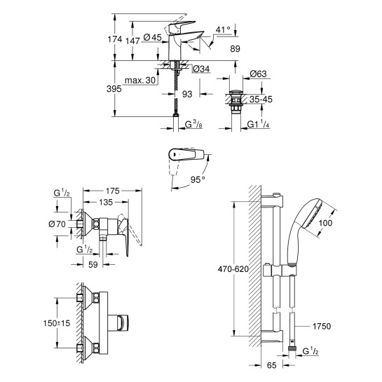 Додаткове фото - Набір змішувачів 3 в 1 для ванної кімнати Grohe QuickFix StartEdge S-Size UA202502SE