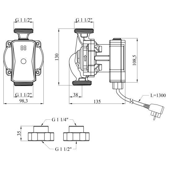 Додаткове фото - Насос циркуляційний Pumpman GRC25/7/130 Нmax 7м Qmax 3,48куб.м P 52 Вт