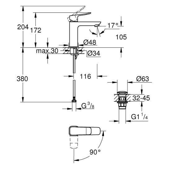 Додаткове фото - Змішувач для раковини Grohe QuickFix Dice ES M-Size 1018360000 з донним клапаном