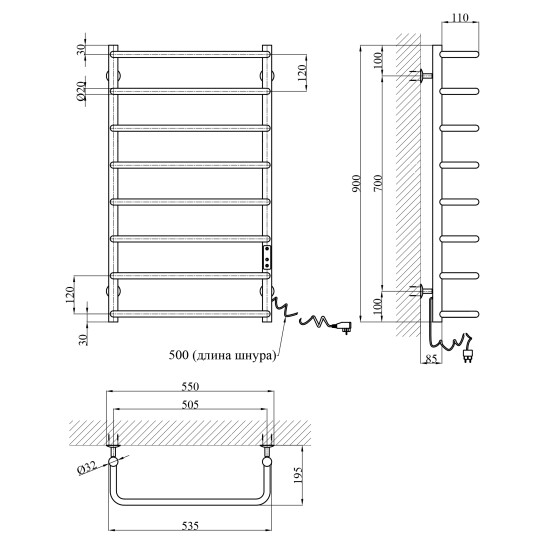 Додаткове фото - Сушарка для рушників електрична Kroner KRP Stil ER900x500-8